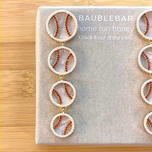 Brand New BaubleBar Baseball Drop Earrings Home Run Honey Beaded Sporty MLB - Picture 3 of 9